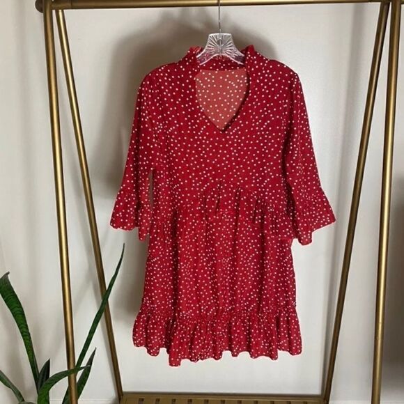 🔮 Unbranded Red Polka Dot/Ruffle Dress - Picture 1 of 4